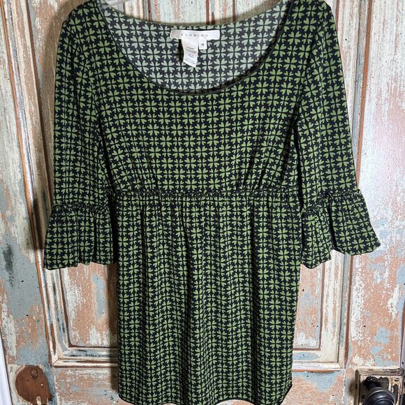 Studio M Baby Doll Style Women’s M Black And Green Floral/Hearts Pattern EUC - Picture 1 of 8